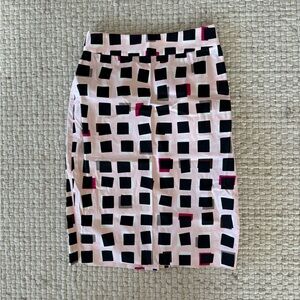 Kate Spade Black and Pink Square Pattern Pencil Skirt
